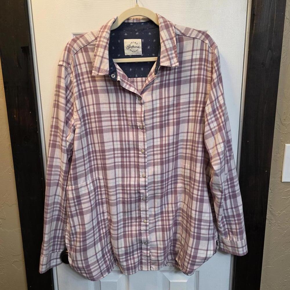 Jachs Girlfriend Women's Purple Plaid Button-Up Shirt- XL